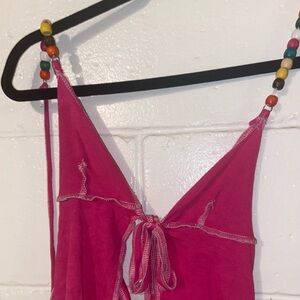 UNWORN HOT PINK BEAD STRINGY HALTER TOP ISLAND GYAL